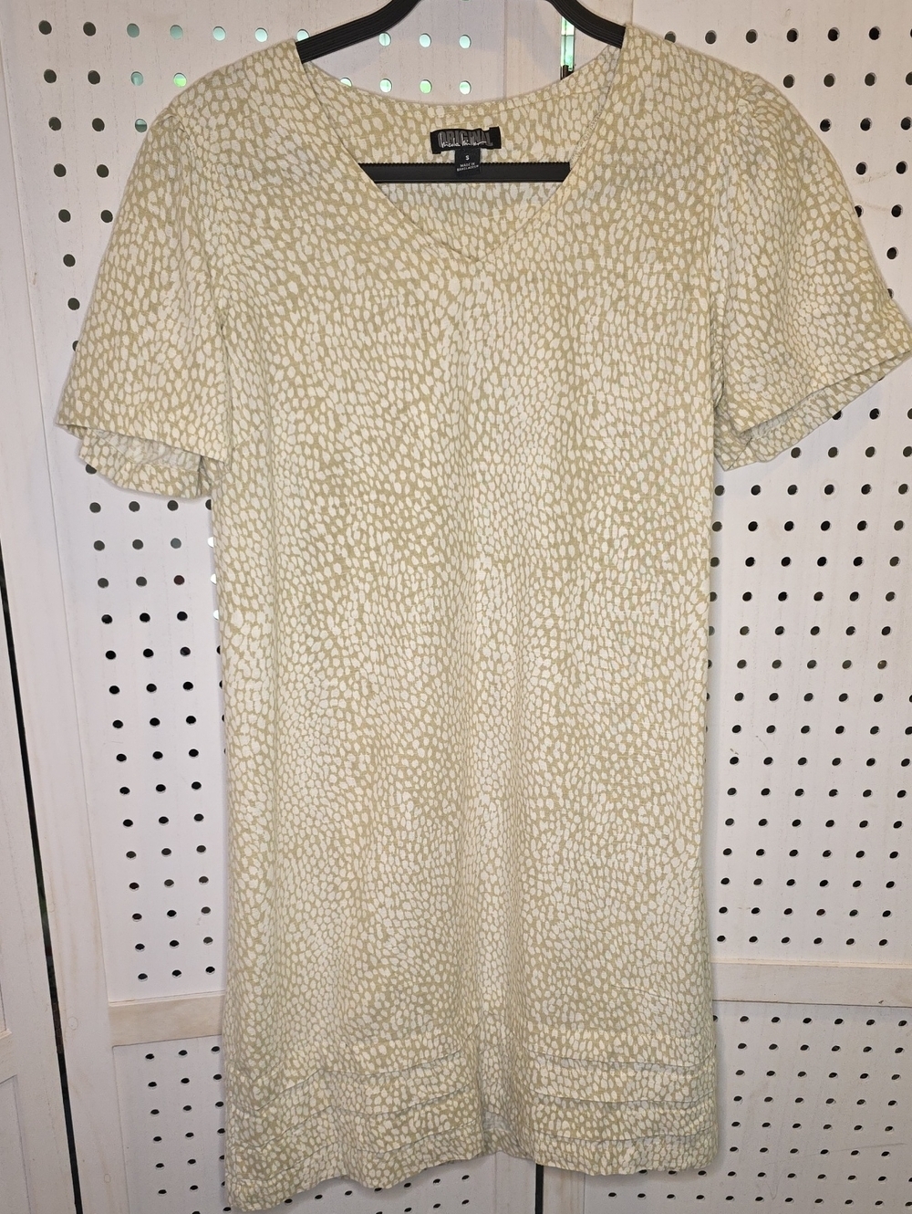 Nicole Miller Original Linen Blend Mini shift Cream Patterned Dress Small